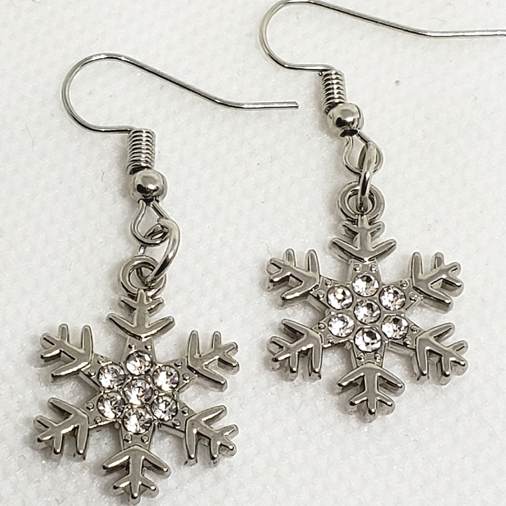 Silver Rhinestone Snowflake Earrings